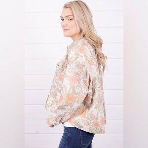 Free People Opal Swing Printed Denim Jacket Size S